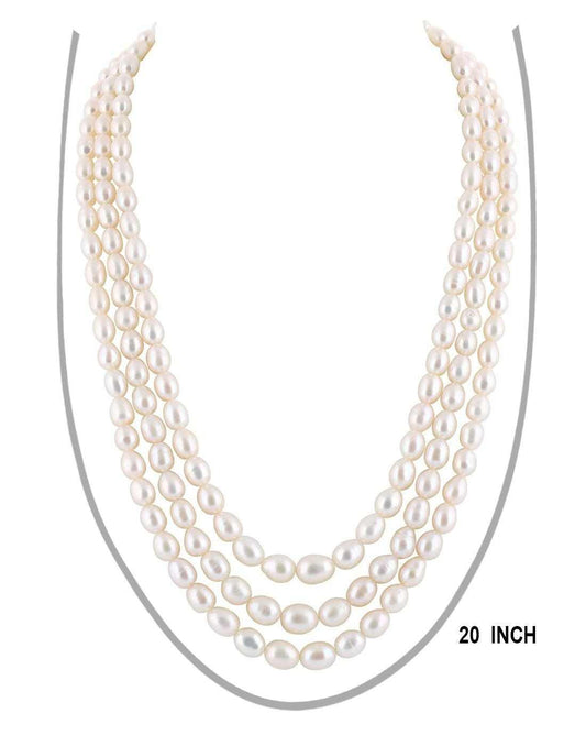 Triple Layer Real Natural Fresh  Oval Shaped White Colour Pearl Set