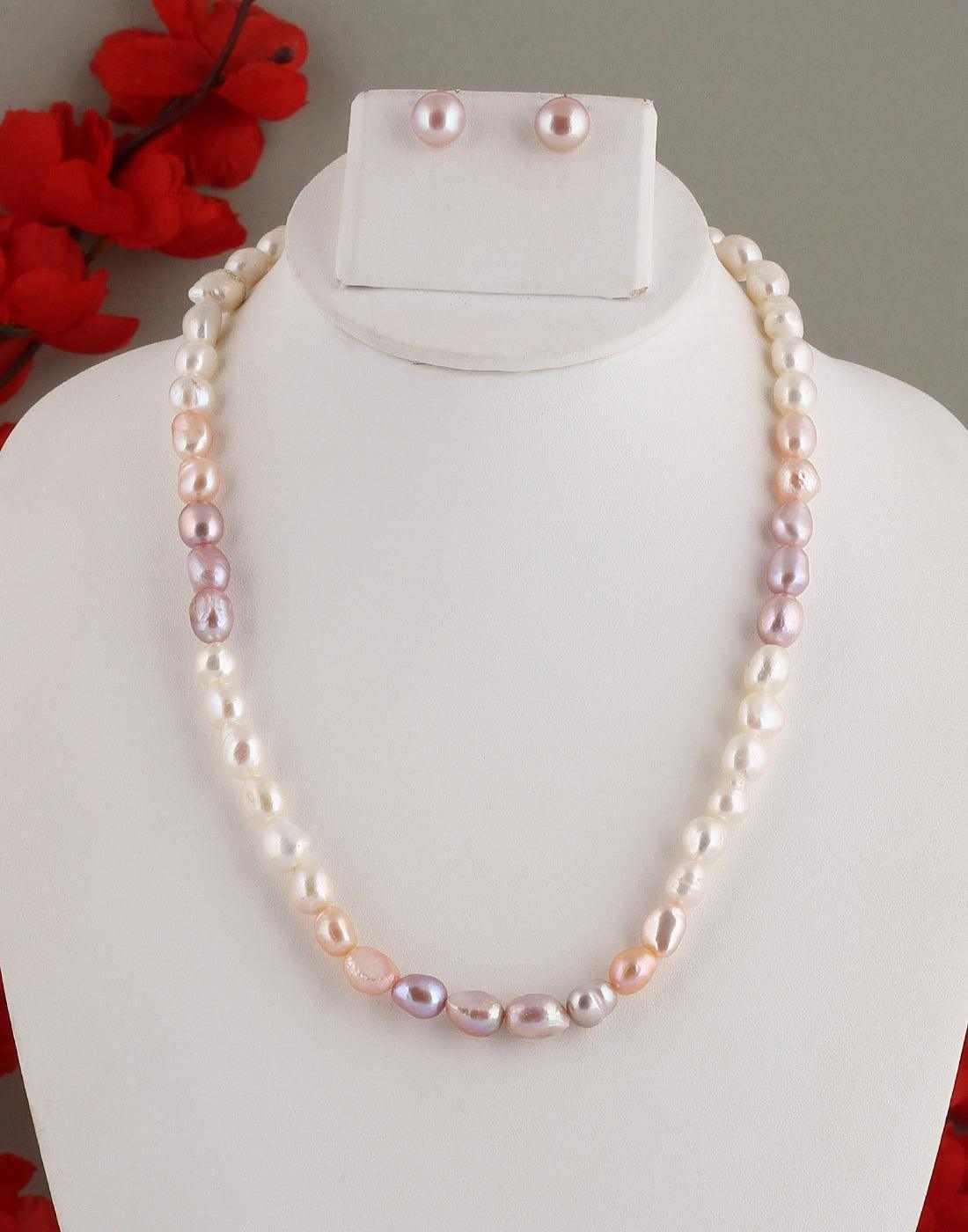 Single Layer Natural Fresh Water Multi Colour Barook Pearls Set With C
