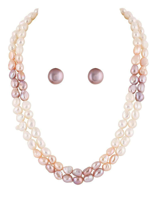 Double Layer Natural Fresh Water Multi Colour Barook Pearls Set With C