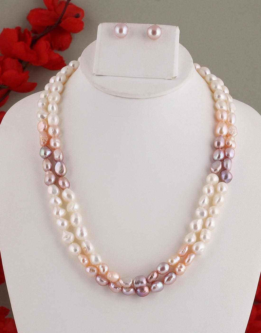 Double Layer Natural Fresh Water Multi Colour Barook Pearls Set With C