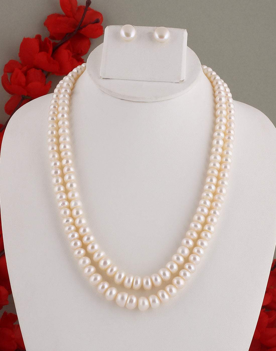Double Line Fresh water Flat Shape Pearl Set