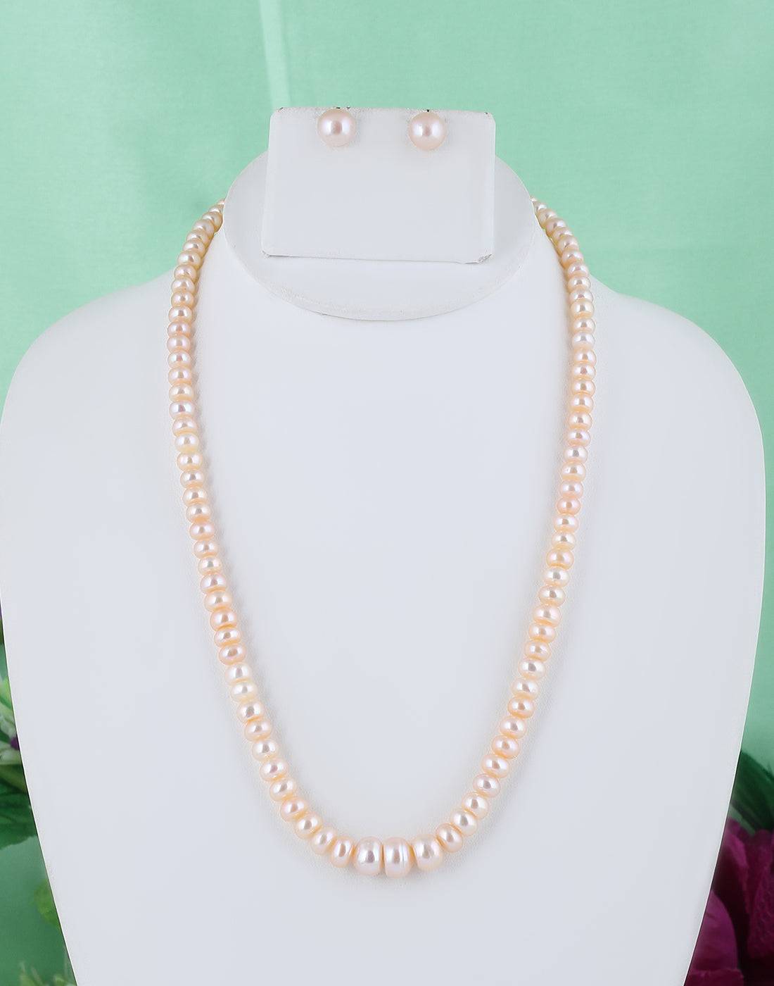 Single Layer Pink color Flat Pearl Set