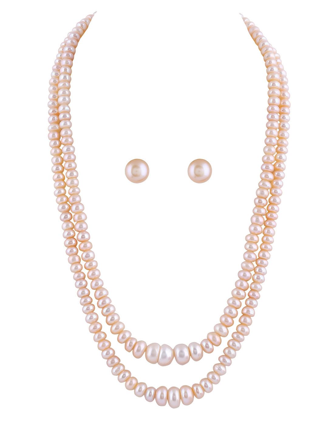 Double Layer Pink color Flat Pearl Set