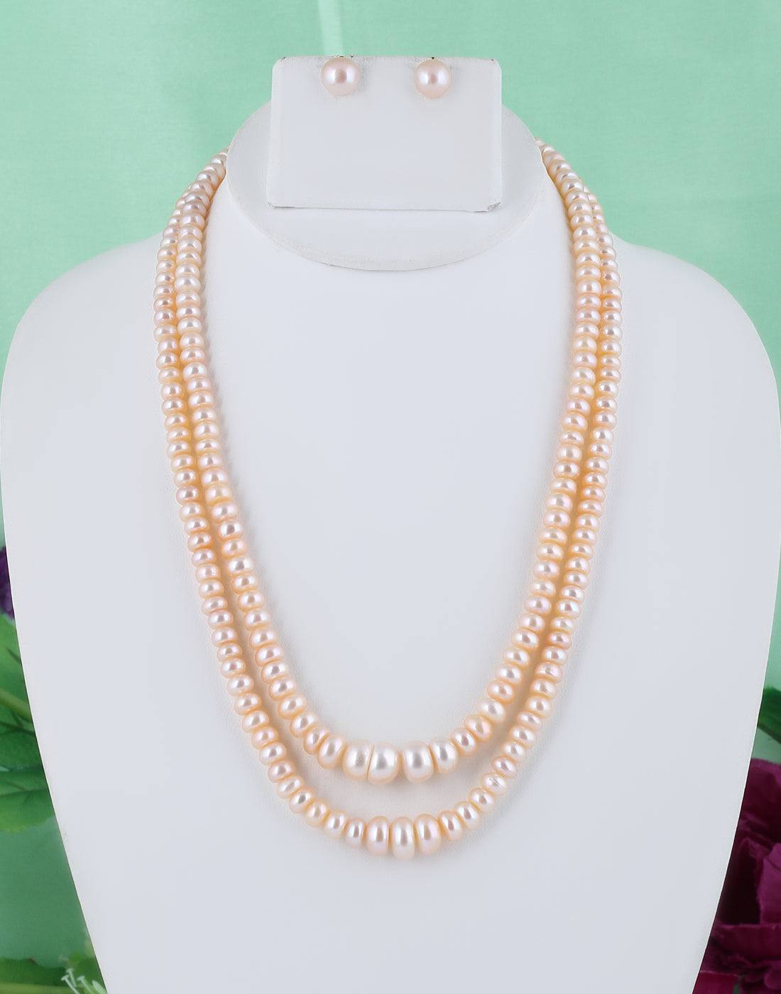 Double Layer Pink color Flat Pearl Set