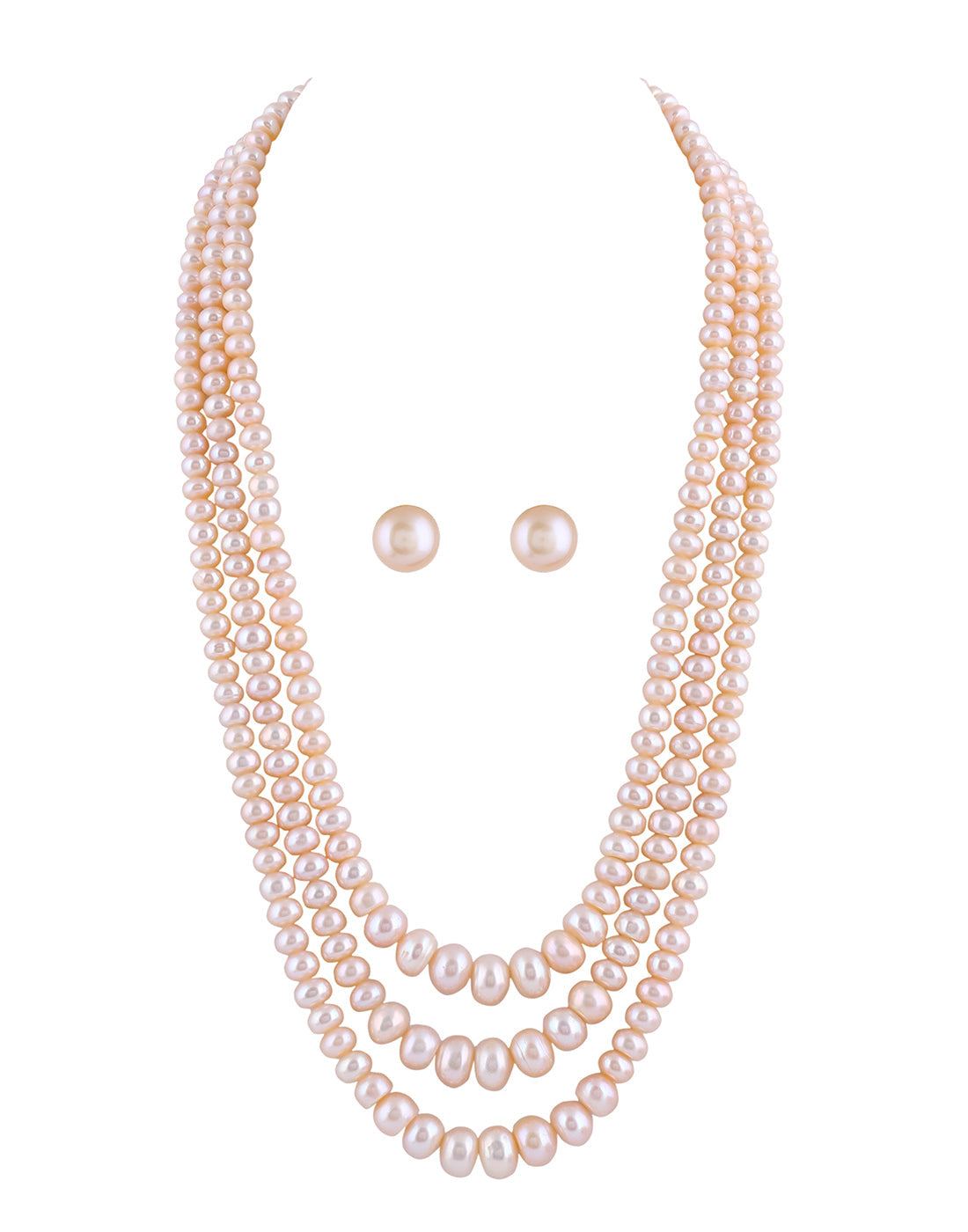 Triple Layer Pink Color Flat shape Pearl Set