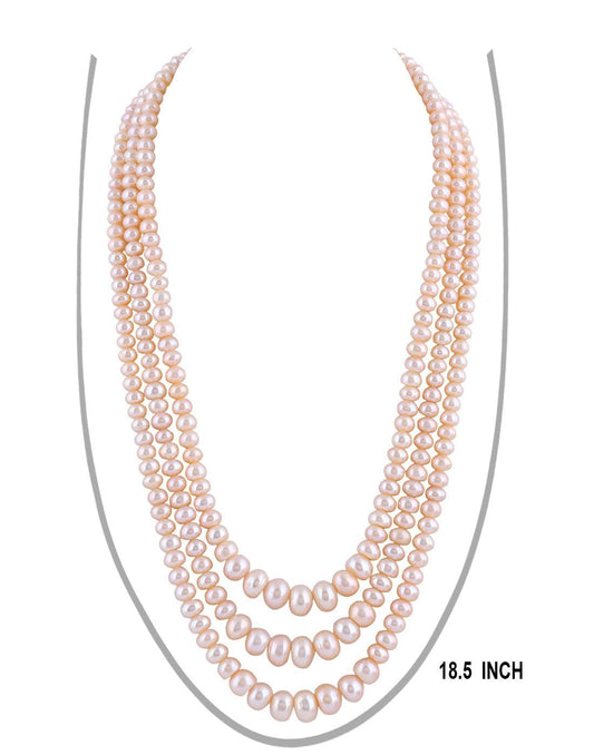 Triple Layer Pink Color Flat shape Pearl Set