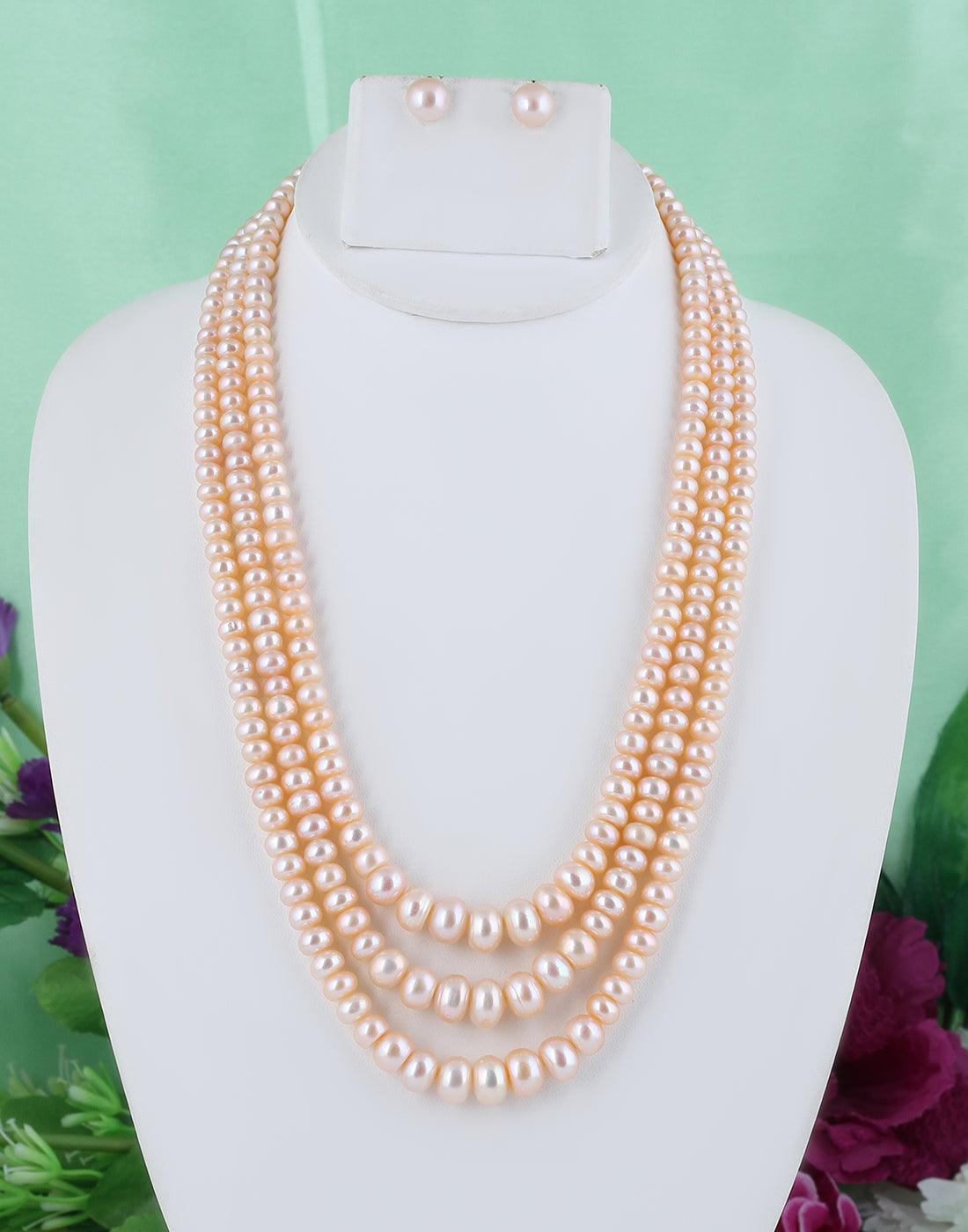 Triple Layer Pink Color Flat shape Pearl Set