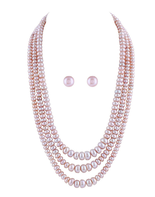 Fresh water Flat shape Triple Layer Pearl Set