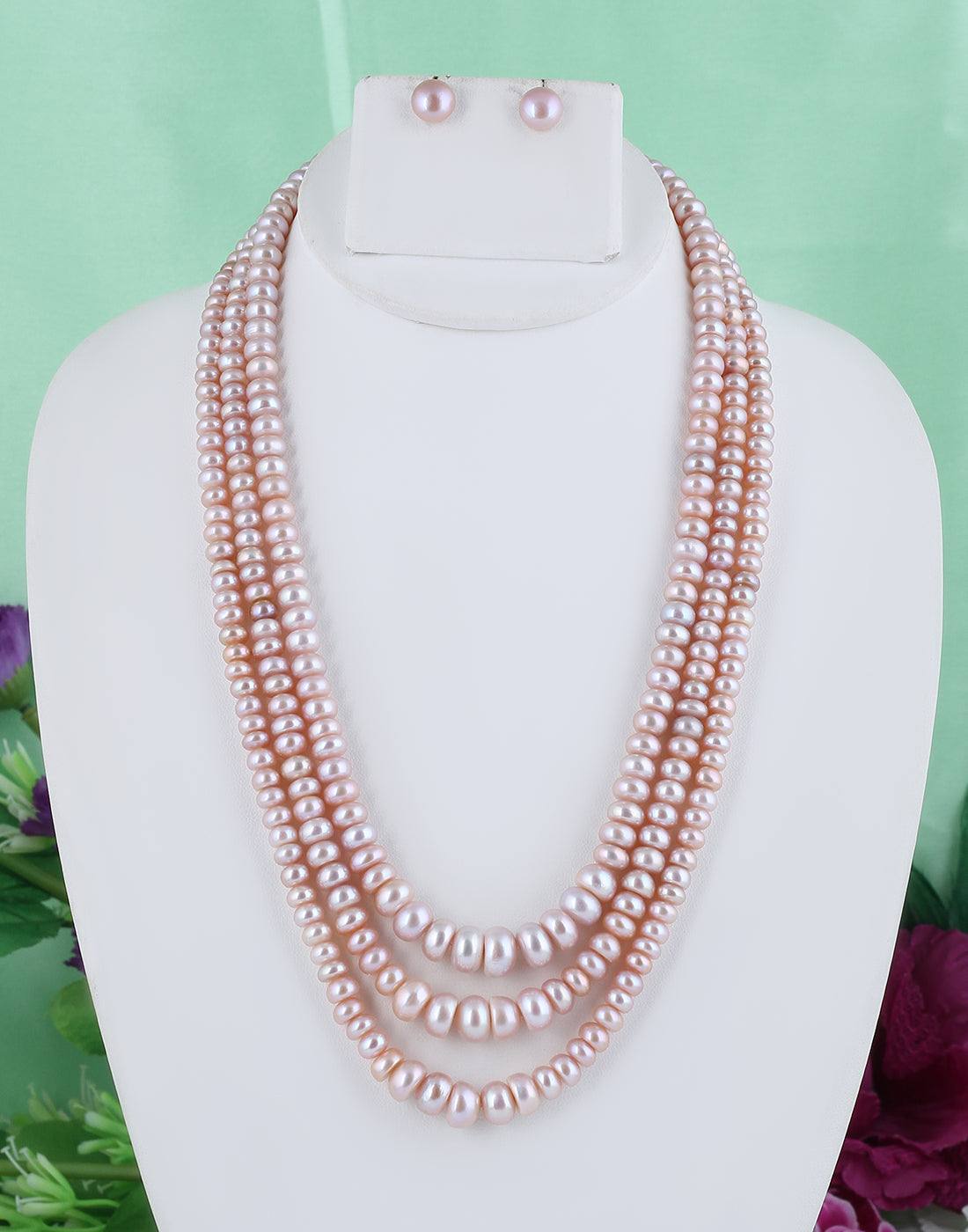 Fresh water Flat shape Triple Layer Pearl Set