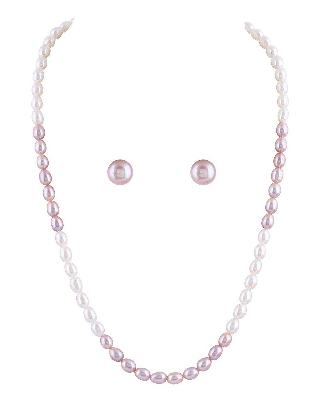 White & Peach Color Oval Shape Pearl Set