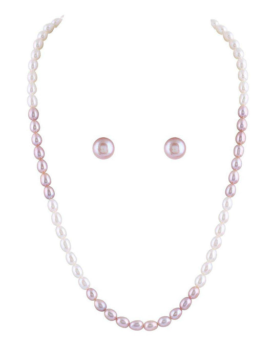 White & Peach Color Oval Shape Pearl Set