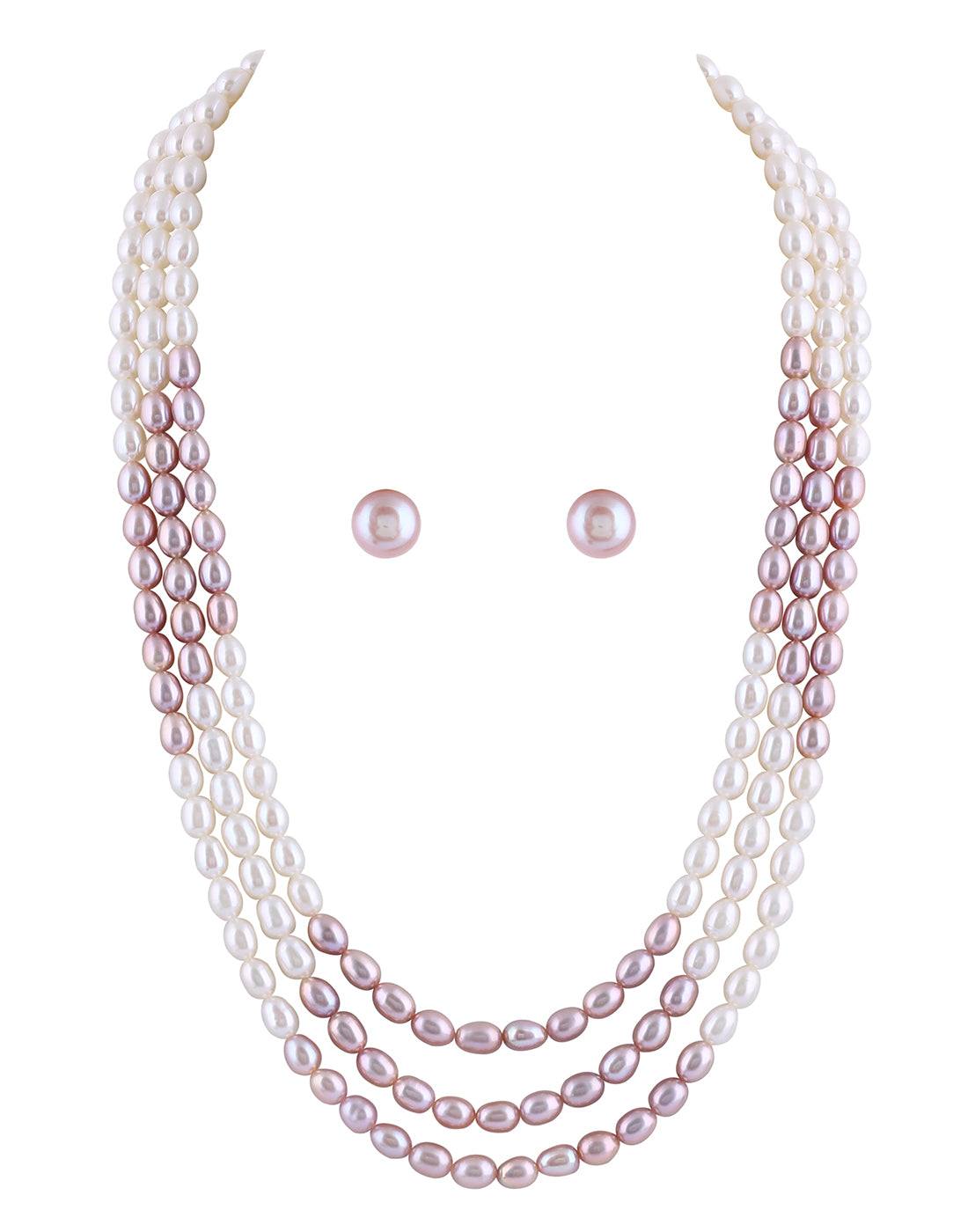 White & Peach Color Simple fresh water Pearl Set