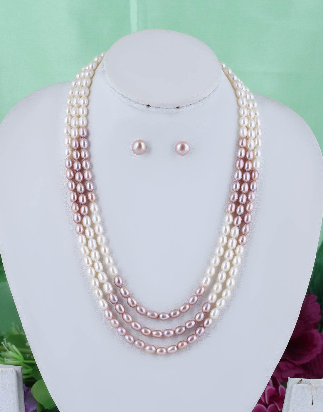 White & Peach Color Simple fresh water Pearl Set