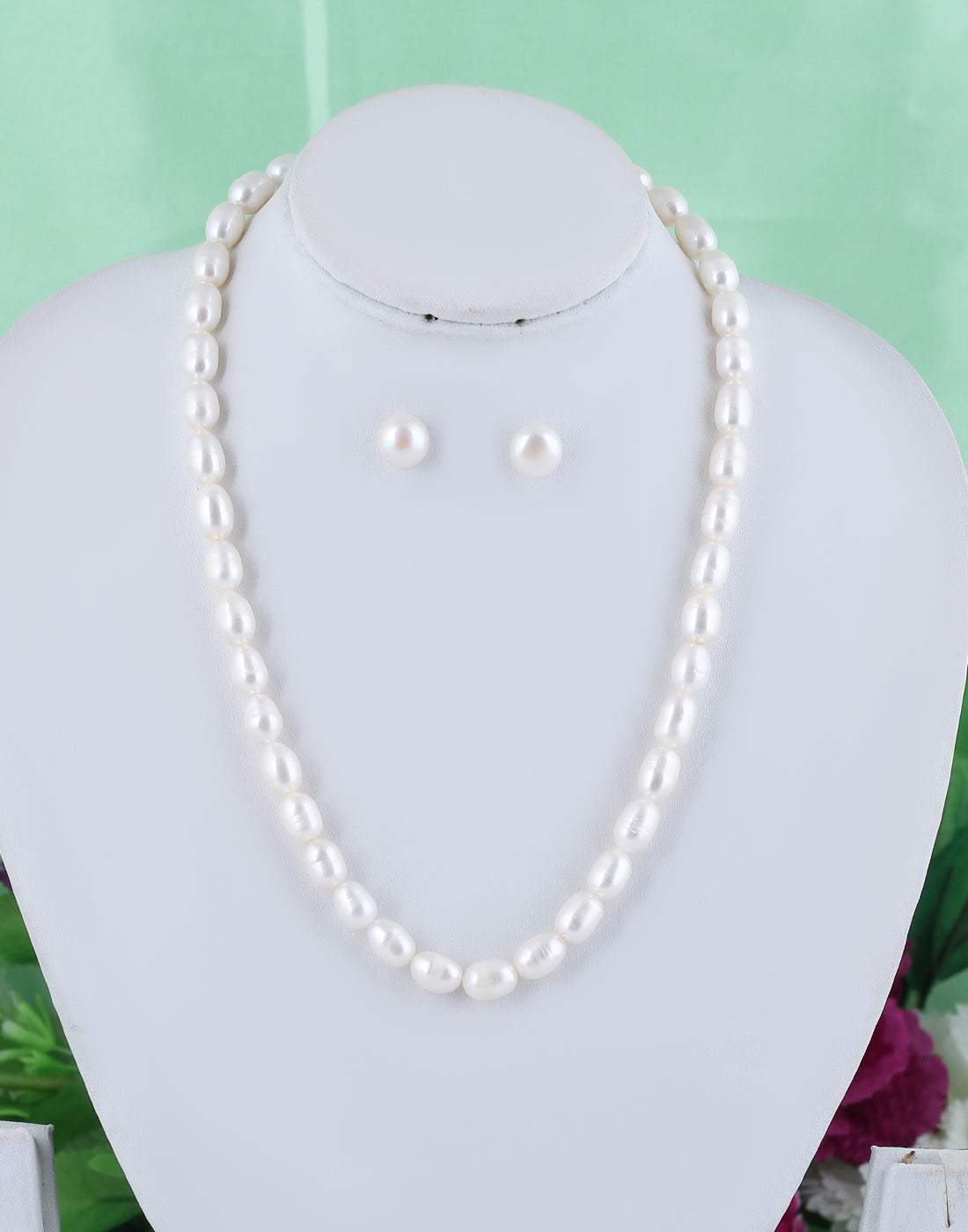Single Line Fresh water Hyderabadi Oval Shape Pearl Set