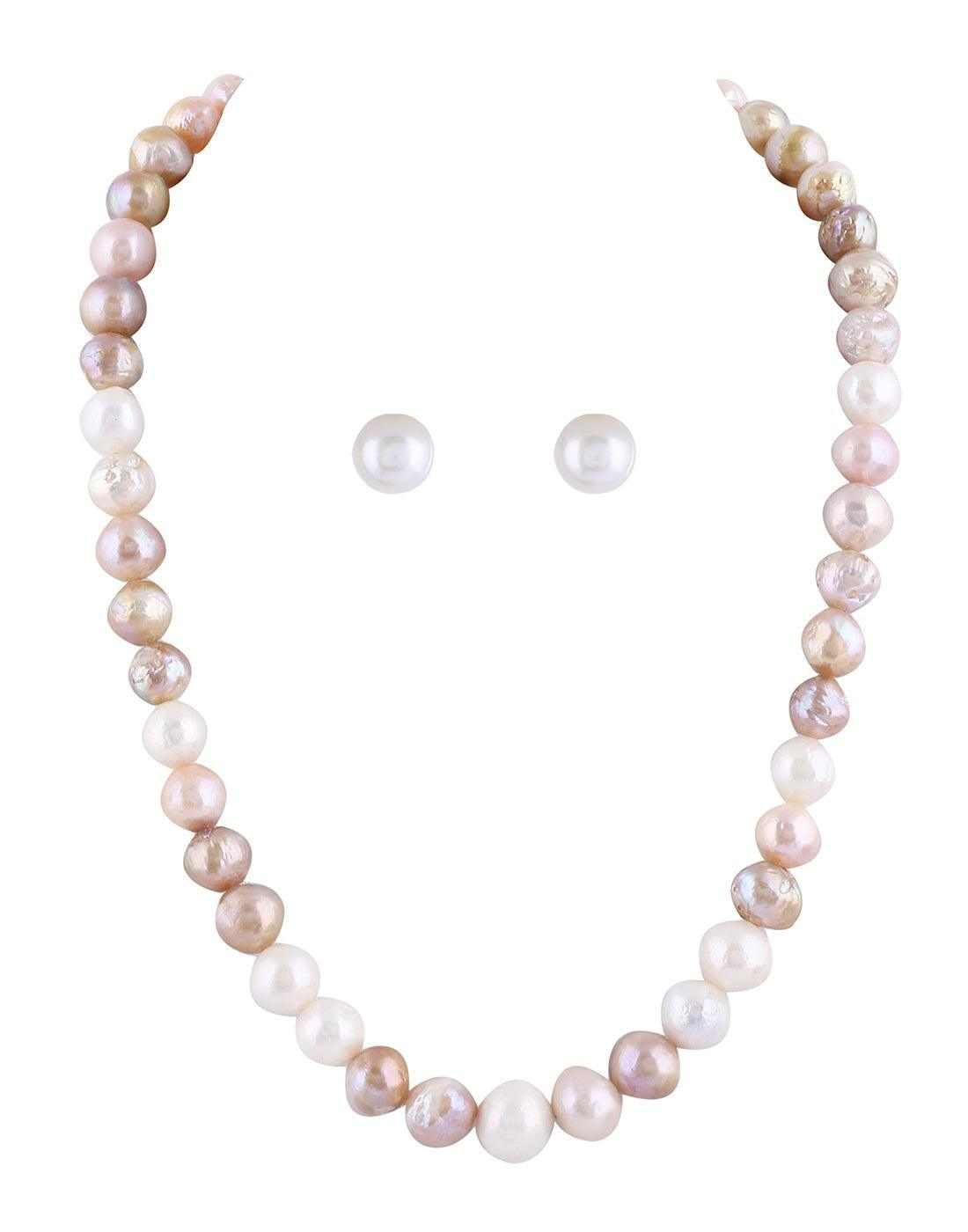 Single line Real Natural Fresh Water Hyderabadi Round Pearl Set  With 