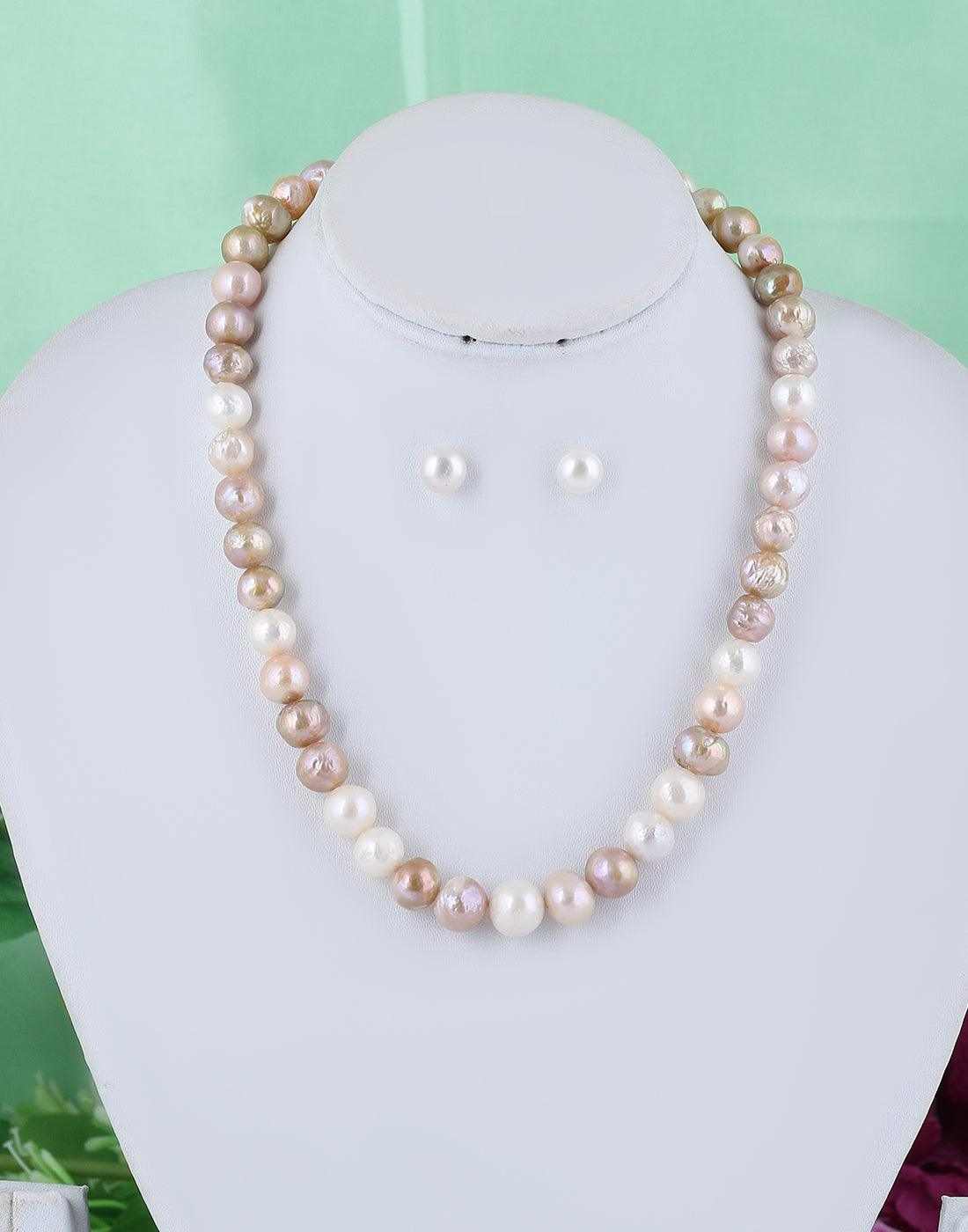 Single line Real Natural Fresh Water Hyderabadi Round Pearl Set  With 