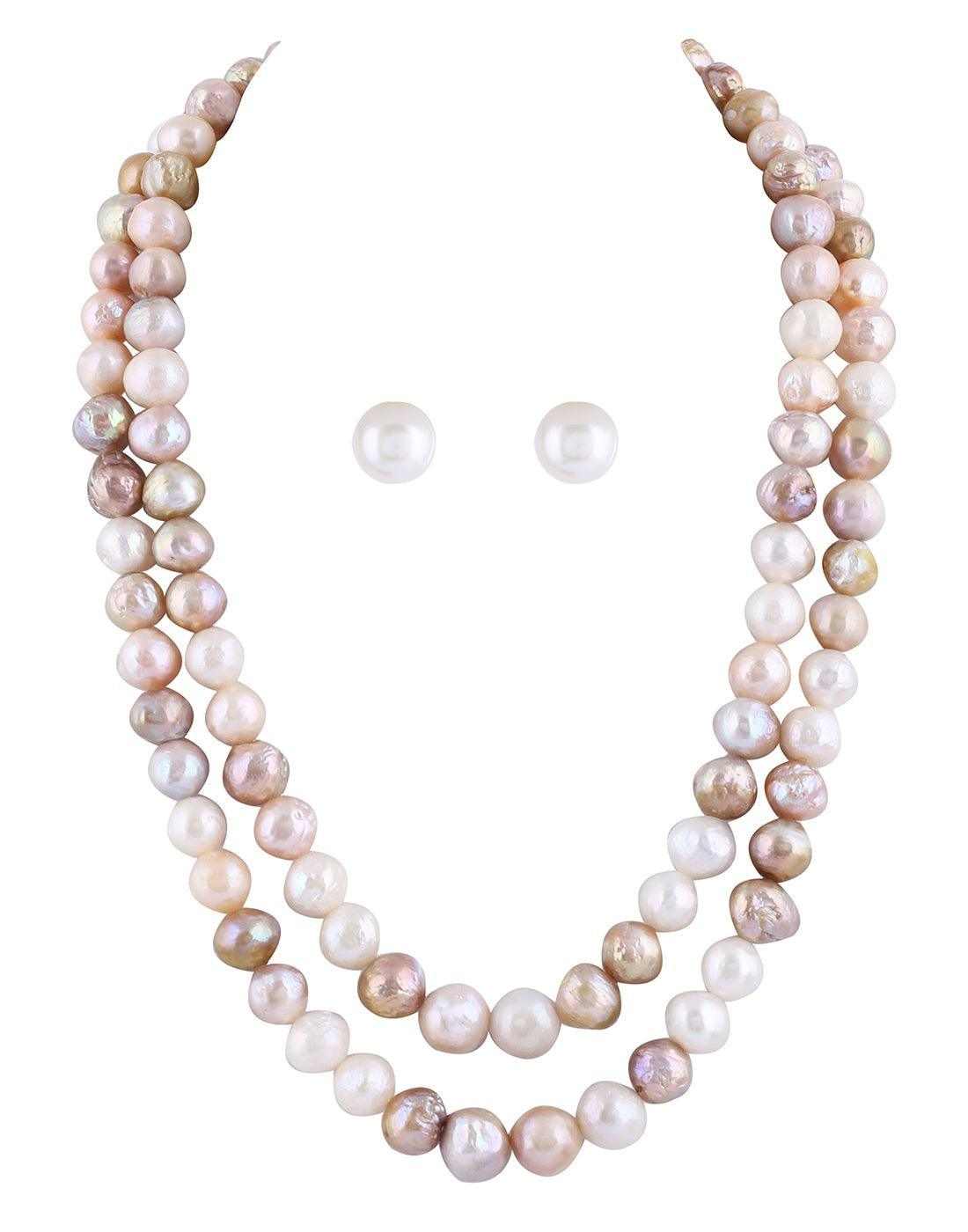 Double line Real Natural Fresh Water Hyderabadi Round Pearl Set 
