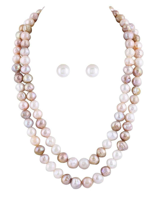 Double line Real Natural Fresh Water Hyderabadi Round Pearl Set 