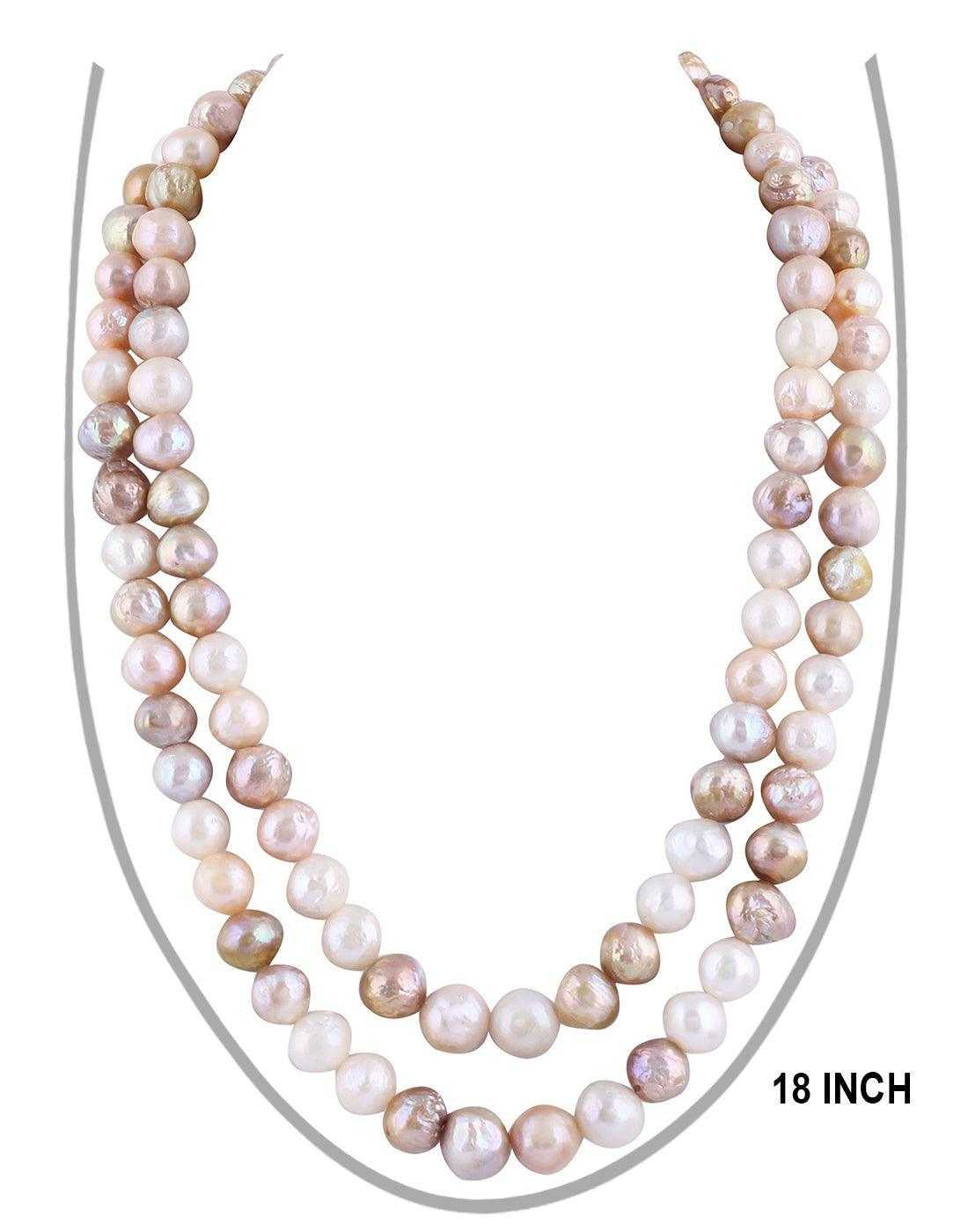 Double line Real Natural Fresh Water Hyderabadi Round Pearl Set 