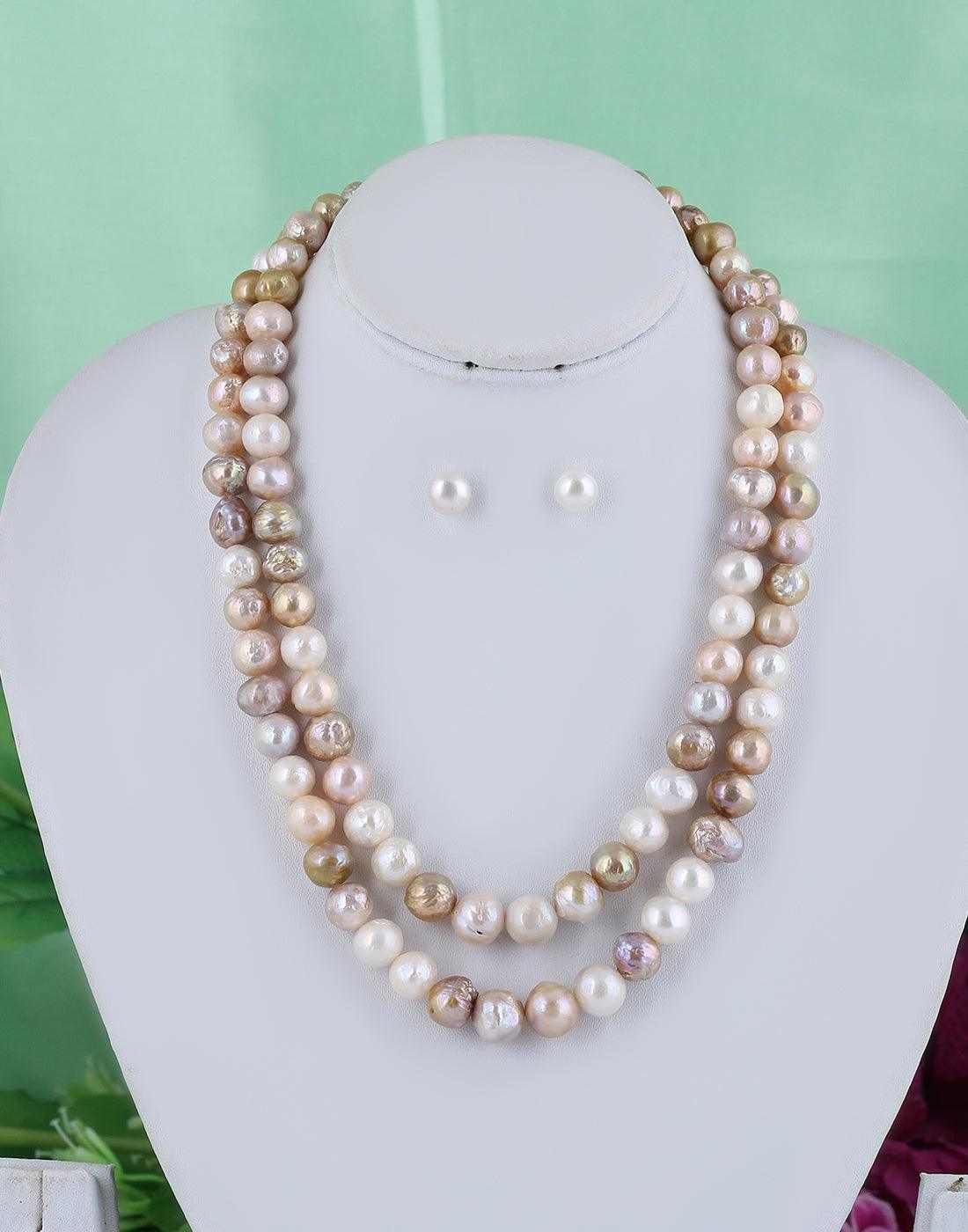 Double line Real Natural Fresh Water Hyderabadi Round Pearl Set 