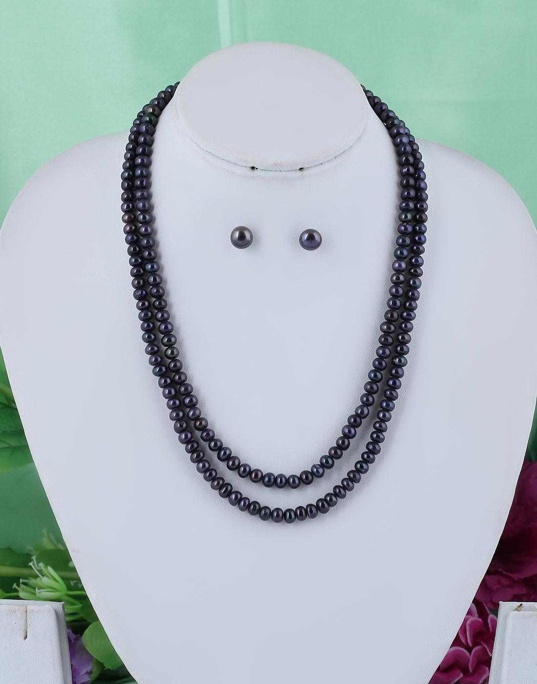 2 Line Black Pearl Set For Women/Girls