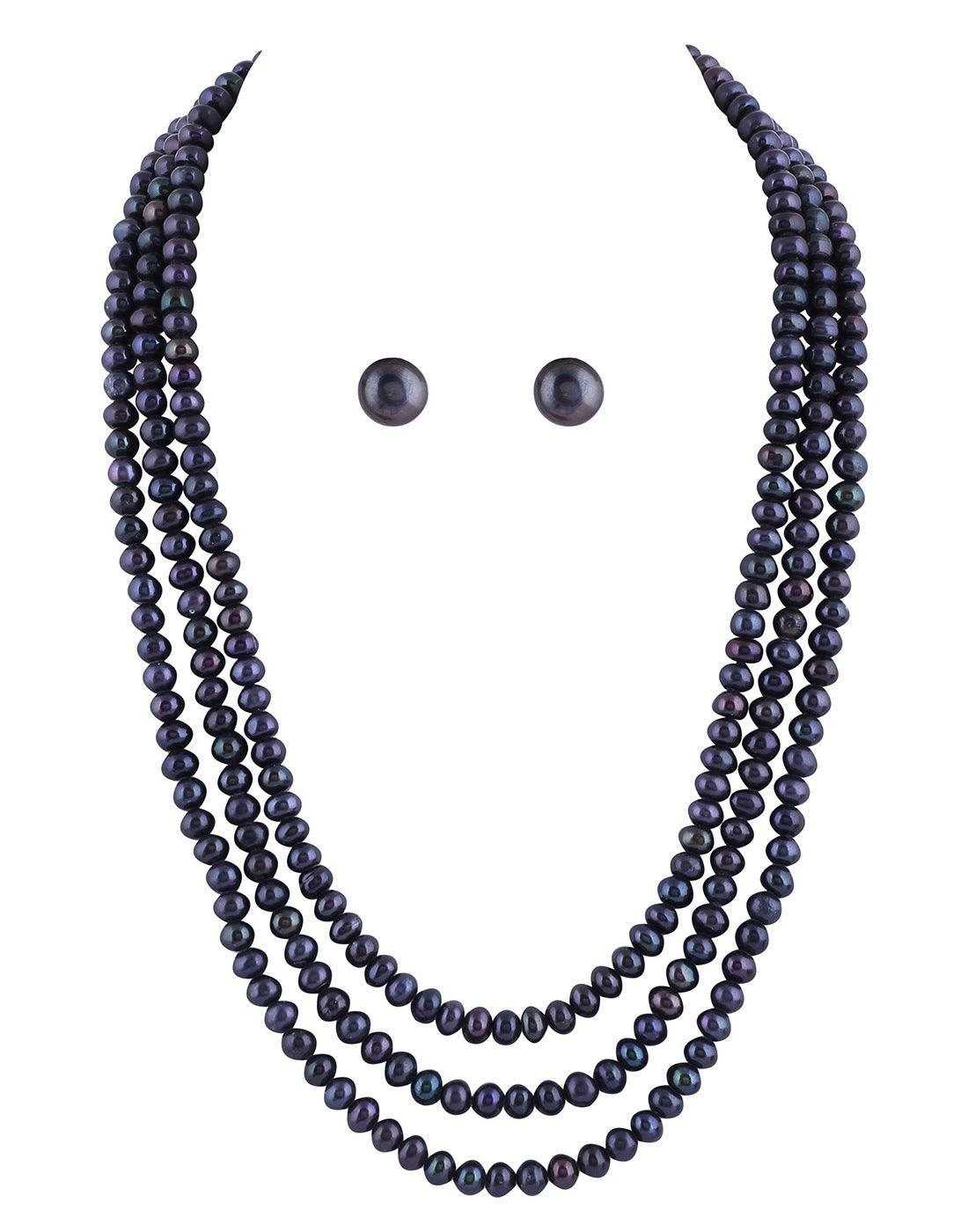 3 Line Black Pearl Set For Women/Girls