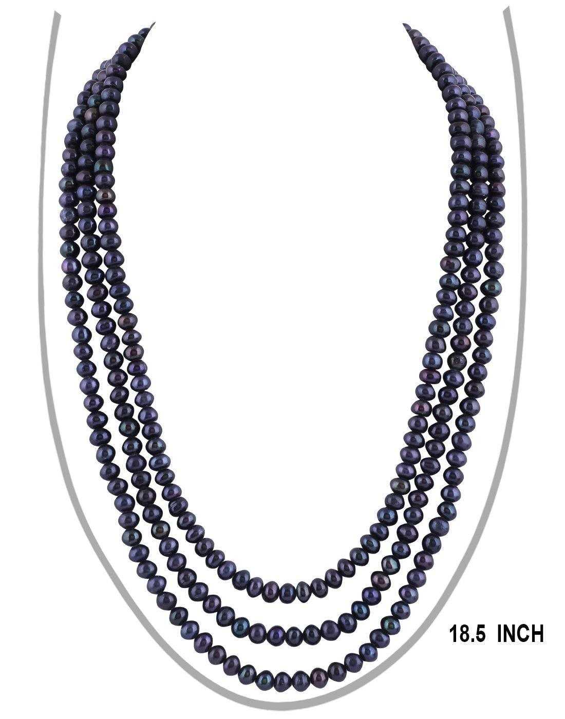 3 Line Black Pearl Set For Women/Girls