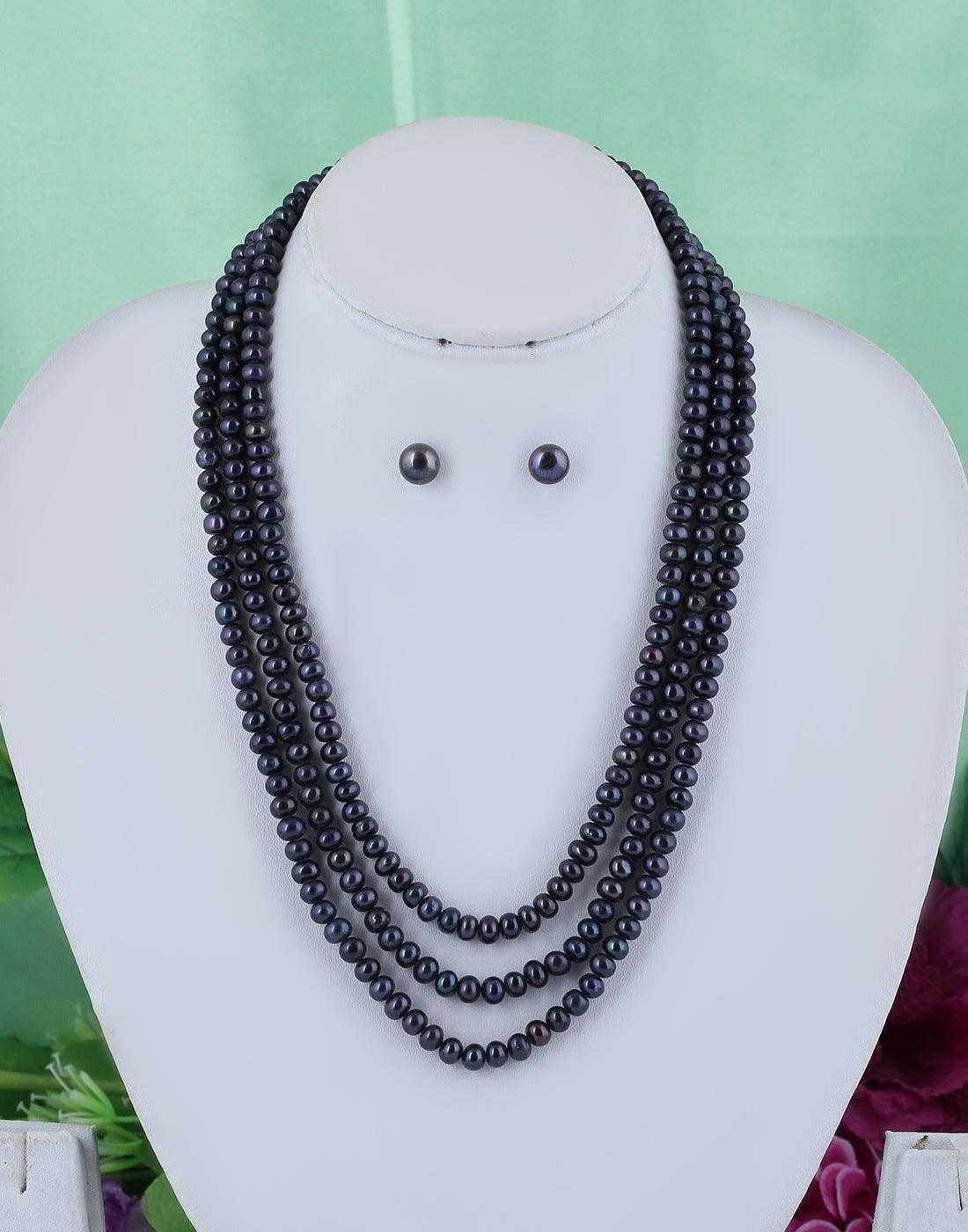 3 Line Black Pearl Set For Women/Girls