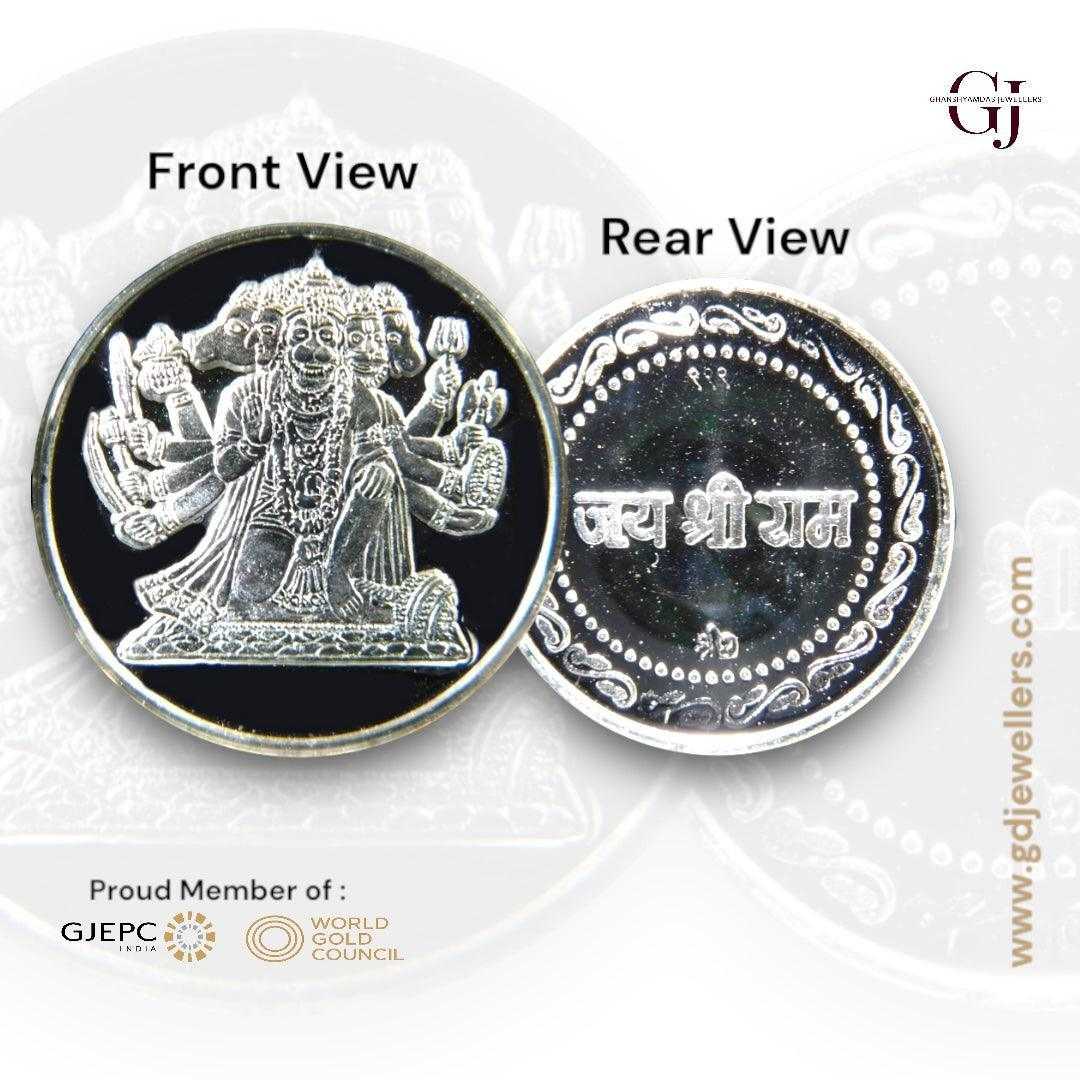 God Panchamukhi Hanuman 3D Silver Coin 24KT Purity 999 Round Shape-