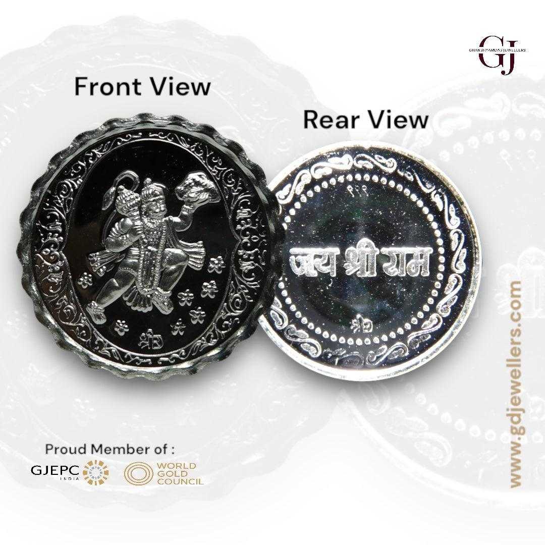 God Hanuman With Pahad/ Mountain - 3D Silver Coin 24KT Purity 999 Roun