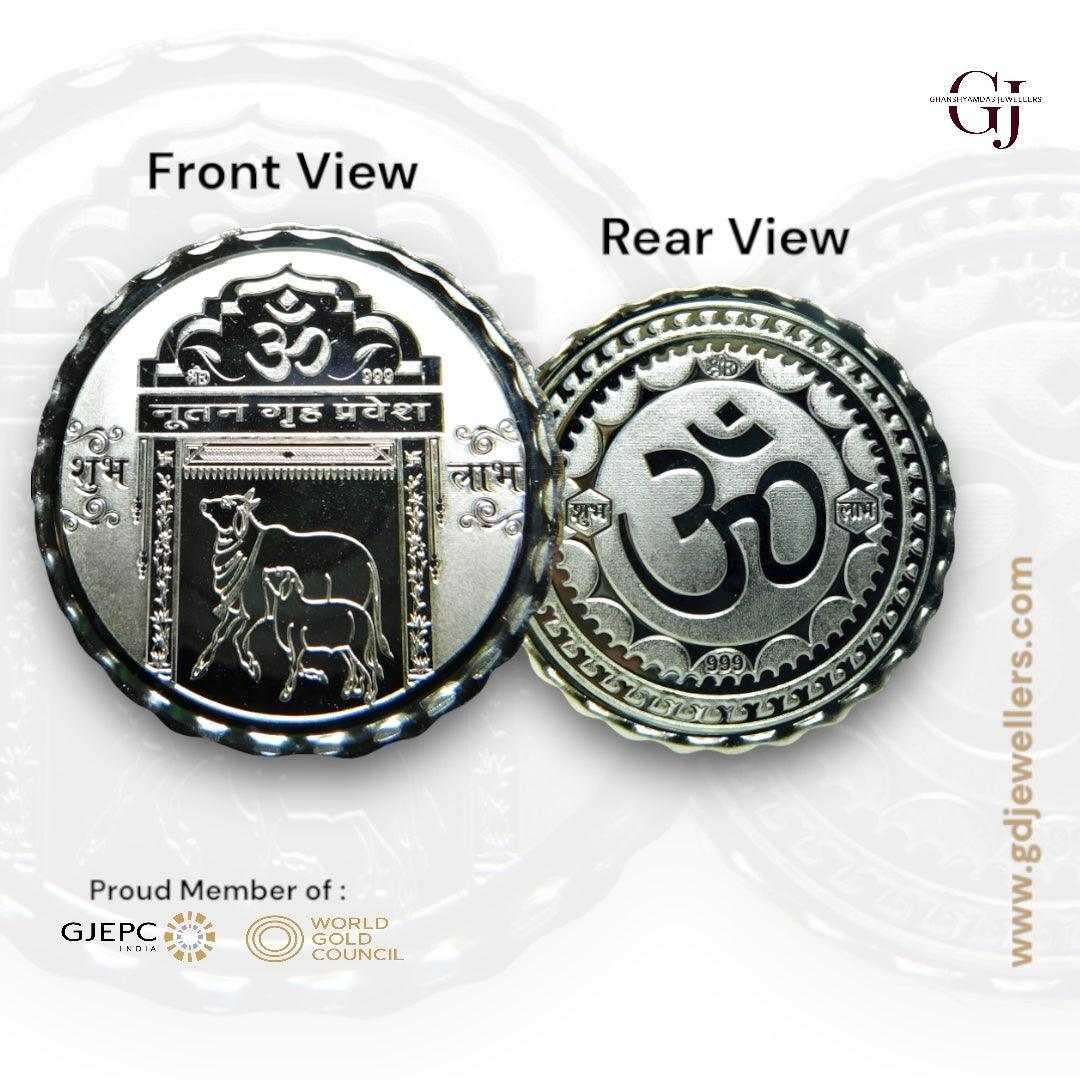 Gruha Pravesh 3D Silver Coin 24KT Purity 999 Round Shape