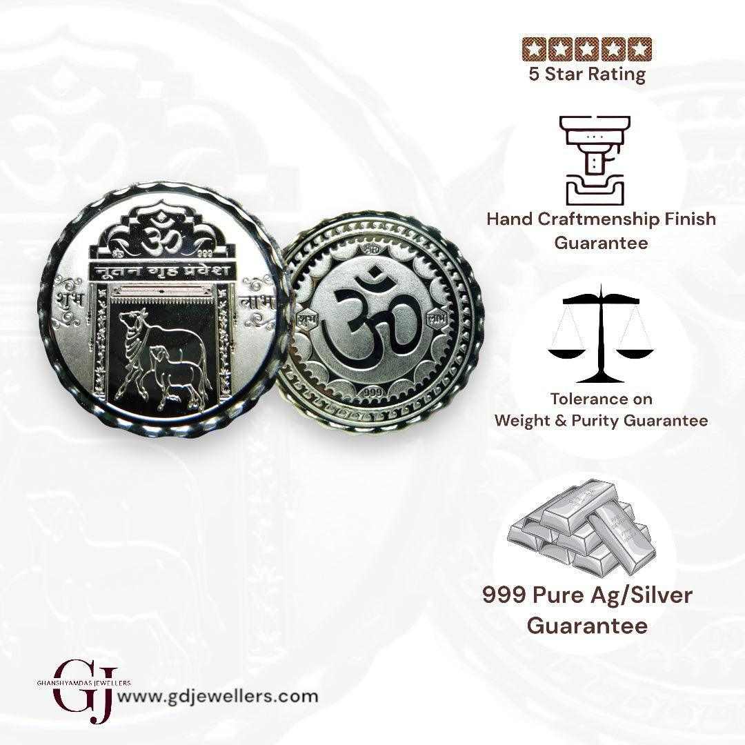Gruha Pravesh 3D Silver Coin 24KT Purity 999 Round Shape
