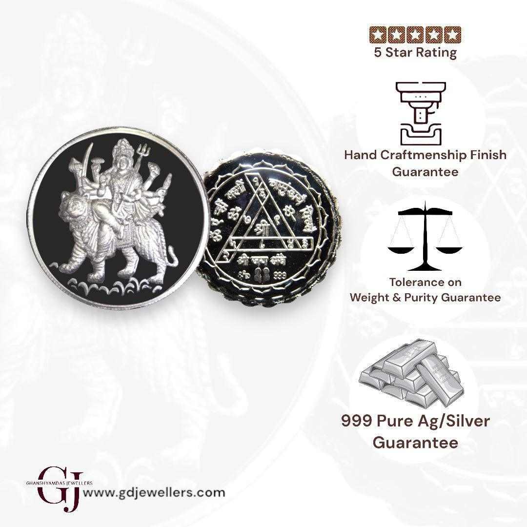 Goddess Maa Durga - 3D Silver Coin 24KT Purity 999 Round Shape 