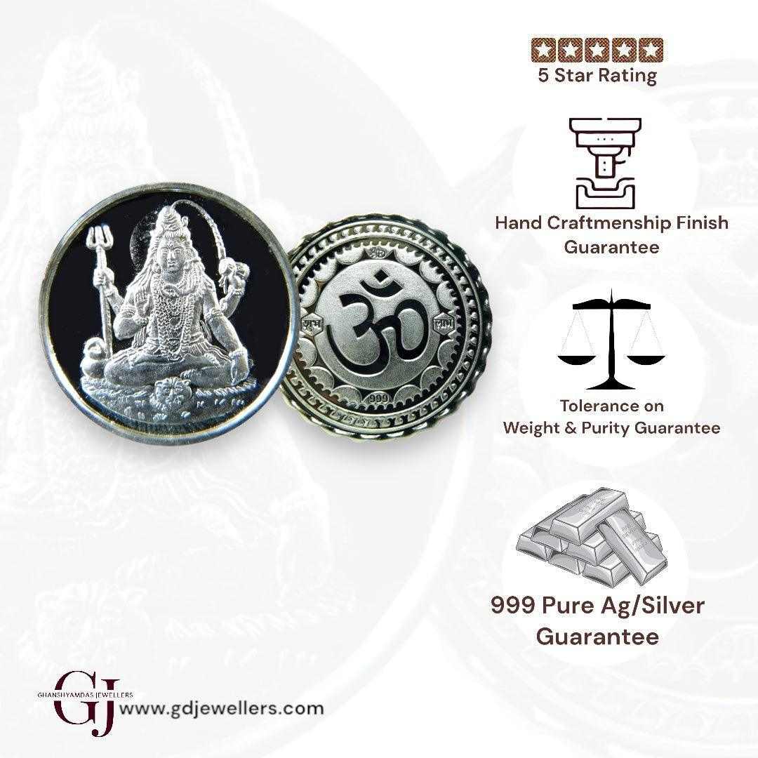 God Shiv - 3D Silver Coin 24KT Purity 999 Round Shape - Backside Om