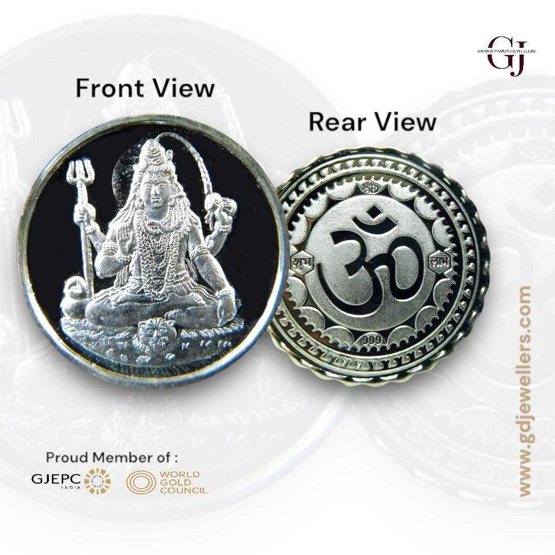 God Shiv - 3D Silver Coin 24KT Purity 999 Round Shape - Backside Om
