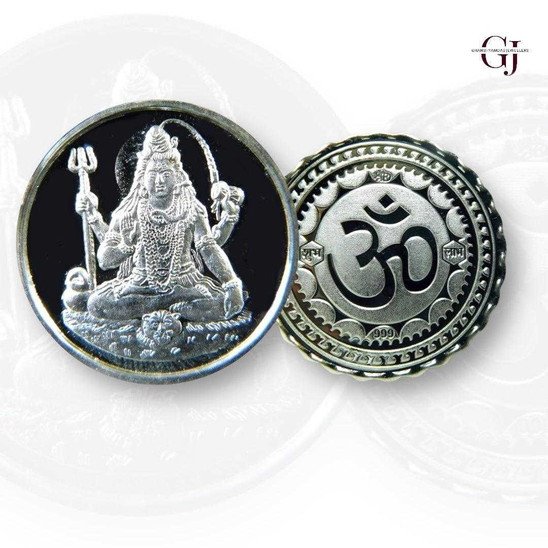 God Shiv - 3D Silver Coin 24KT Purity 999 Round Shape - Backside Om
