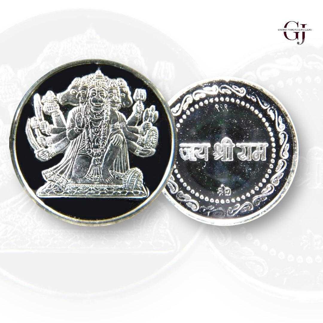God Panchamukhi Hanuman 3D Silver Coin 24KT Purity 999 Round Shapepe -