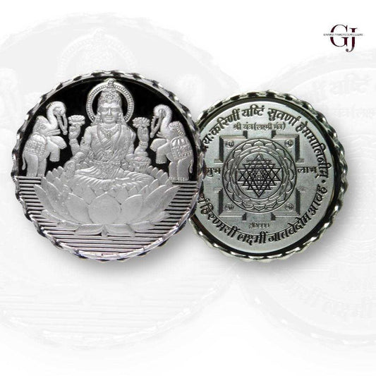 Goddess Lakshmi Silver Coin Purity 999 Round Shape with shree yantra