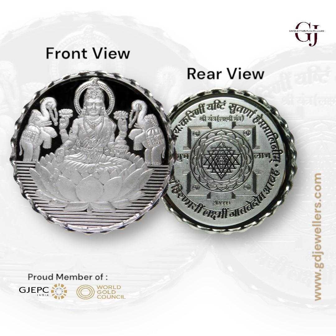 Goddess Lakshmi Silver Coin Purity 999 Round Shape with shree yantra