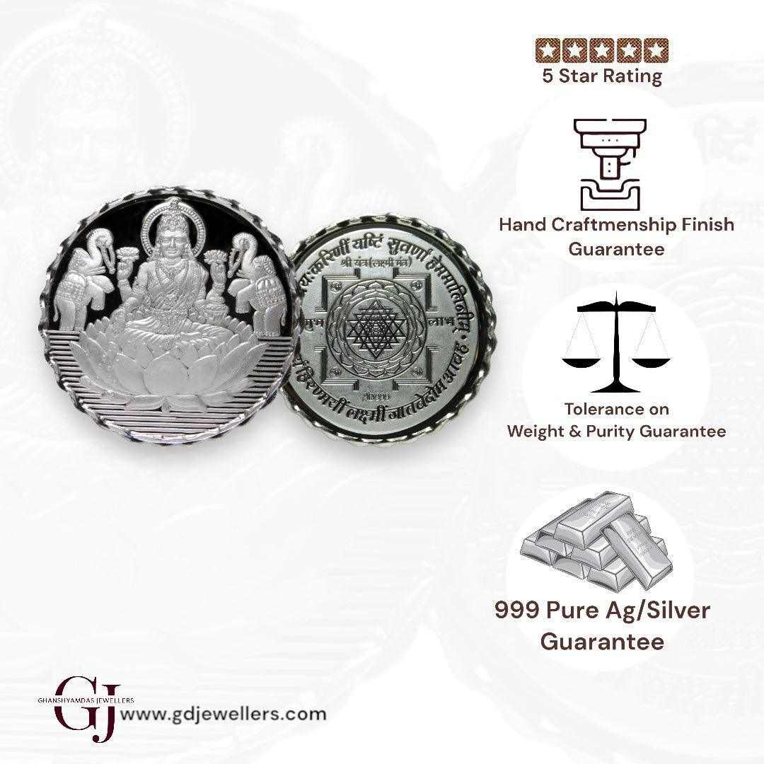 Goddess Lakshmi Silver Coin Purity 999 Round Shape with shree yantra