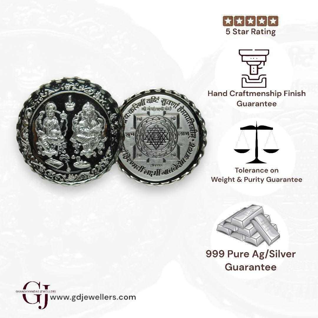 God Ganesh & Lakshmi - 3D Silver Coin 24KT Purity 999 Round Shape - Ba