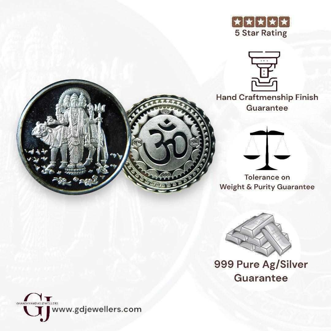 Guru Dattatreya - 3D Silver Coin 24KT Purity 999 Round Shape - Backsid