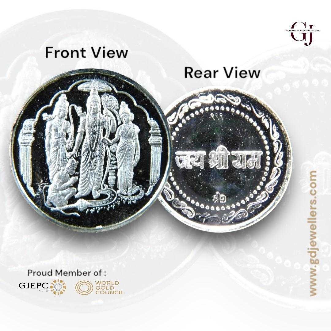 God Ram Darbar 3D Silver Coin 24KT Purity 999 Round Shape
