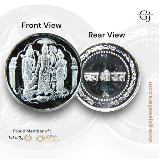 God Ram Darbar 3D Silver Coin 24KT Purity 999 Round Shape