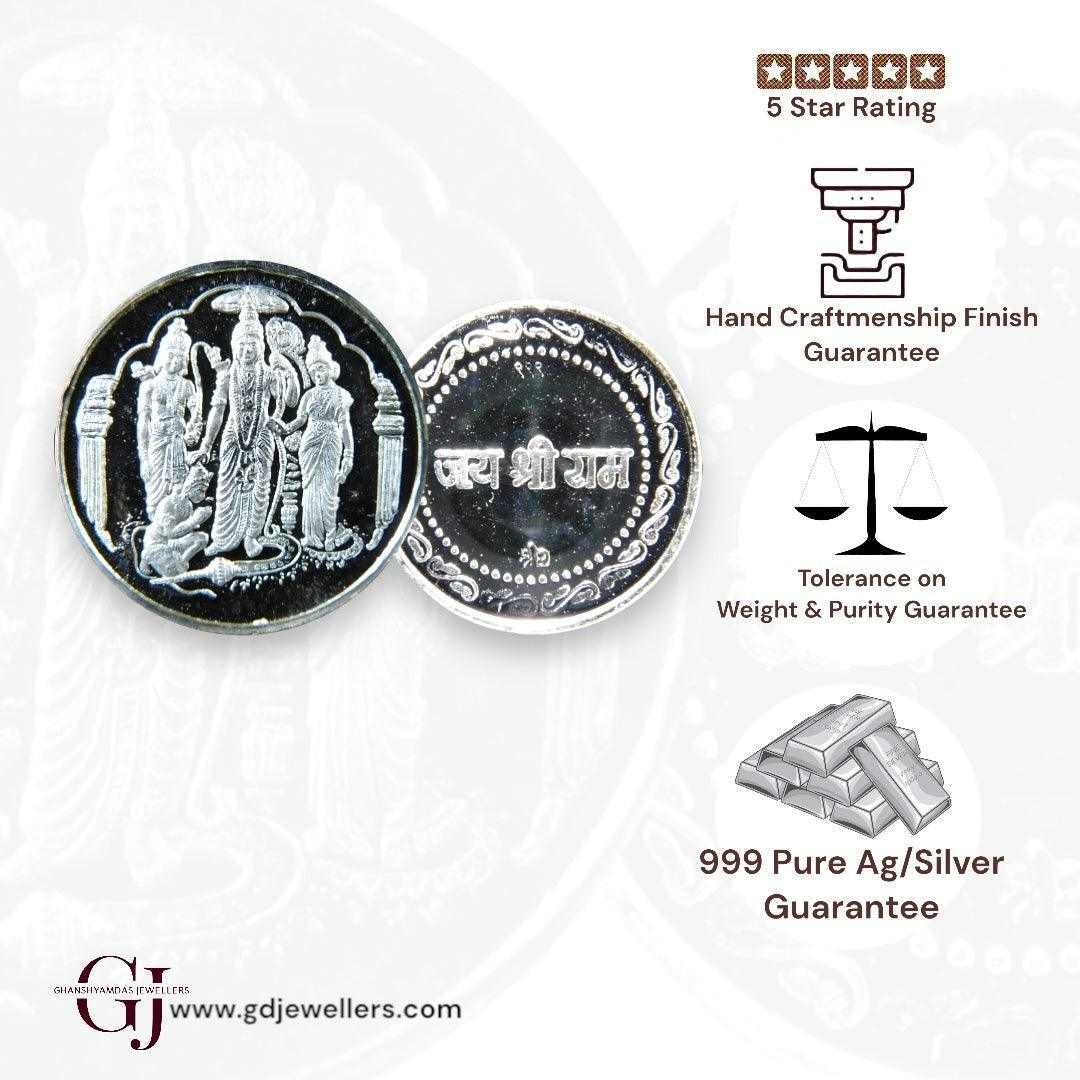 God Ram Darbar 3D Silver Coin 24KT Purity 999 Round Shape