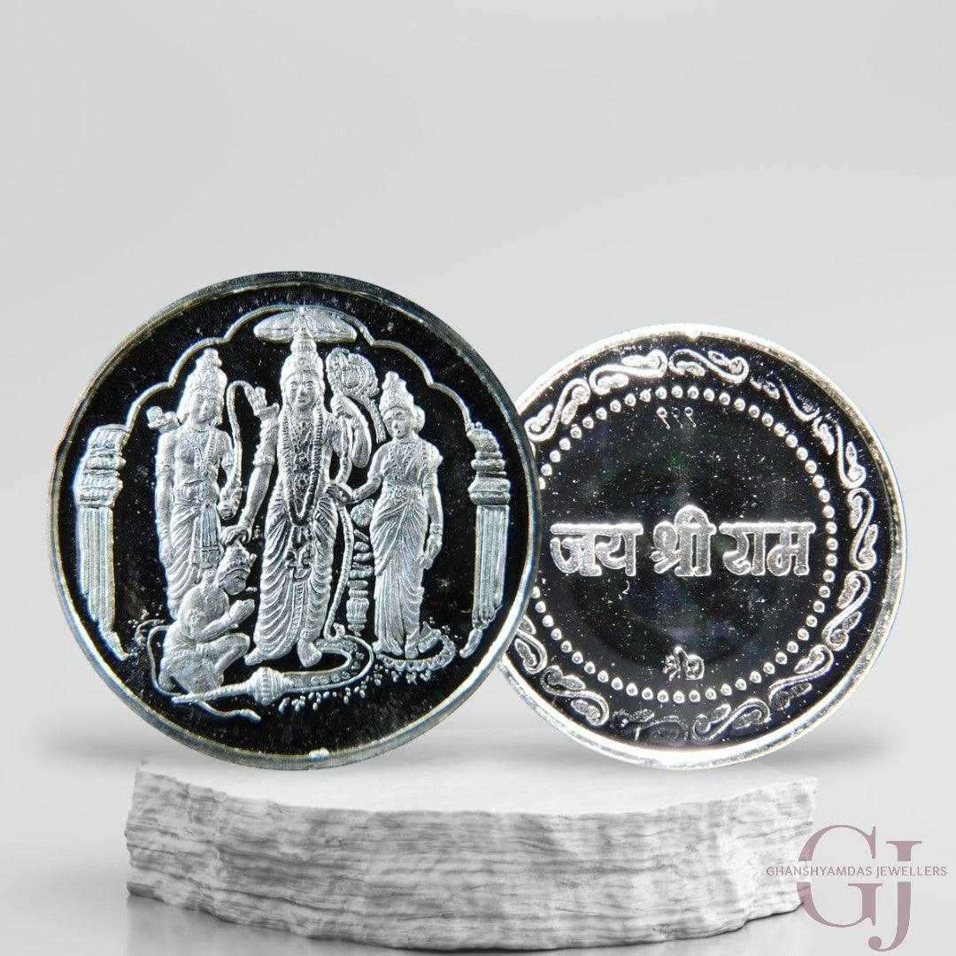 God Ram Darbar 3D Silver Coin 24KT Purity 999 Round Shape