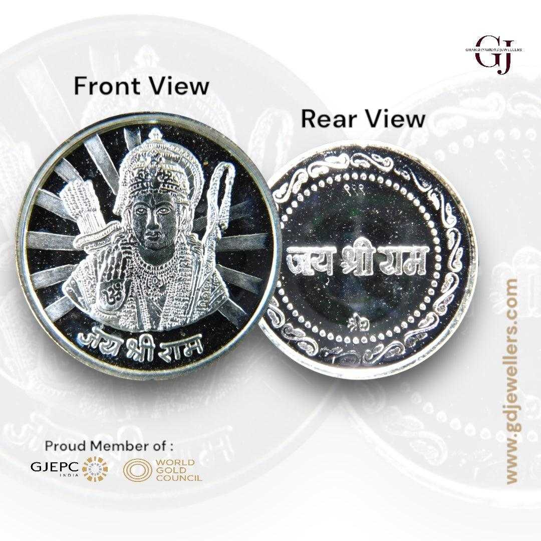 God Ram - 3D Silver Coin 24KT Purity 999 Round Shape - Backside Jai Sh