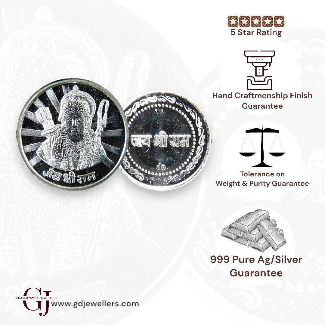 God Ram - 3D Silver Coin 24KT Purity 999 Round Shape - Backside Jai Sh