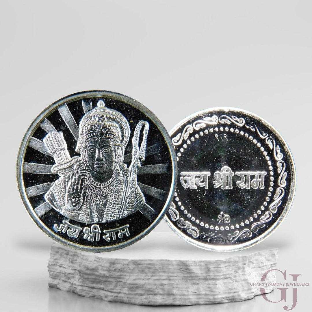 God Ram - 3D Silver Coin 24KT Purity 999 Round Shape - Backside Jai Sh