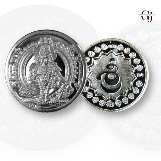 God Ayyapa Swamy/Kartikeya - 3D Silver Coin 24KT Purity 999 Round Shape